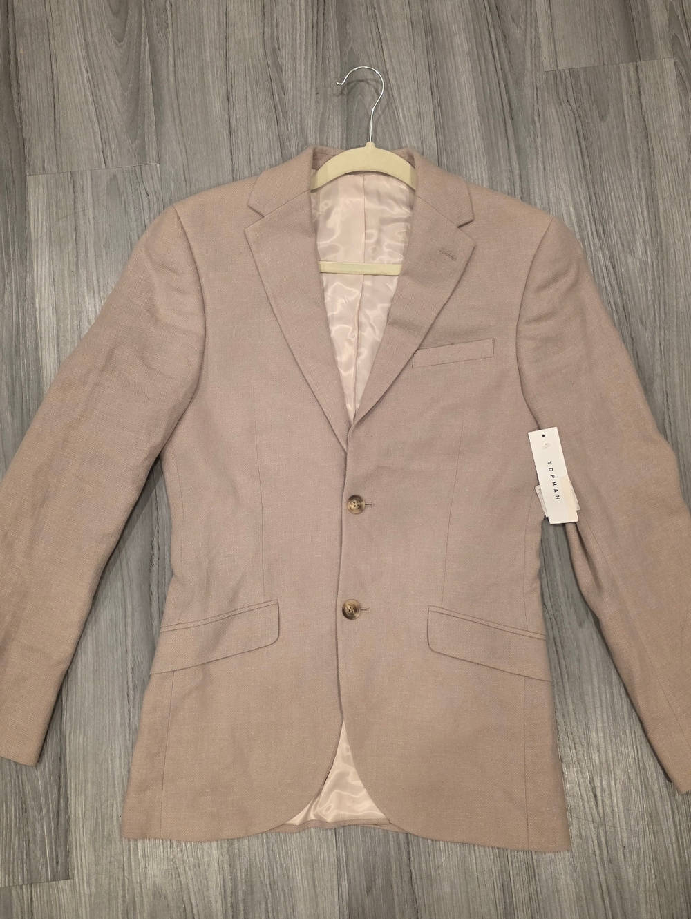 TOPMAN Men's Skinny Blazer Cotton Linen Jacket Stone 34R NWT $167 - Picture 3 of 16